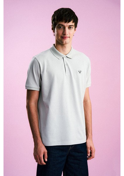 Panda Polo Yaka T-Shirt - Gri