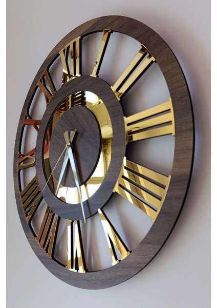 50 cm Ahşap ve Altın Renkli Romen Rakamlı El Yapımı Büyük Boy Duvar Saati fiyatları