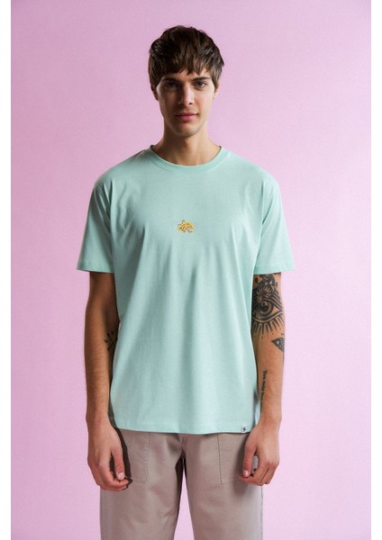 Mavi Halkalı Ahtapot Lightweight T-Shirt - Mint