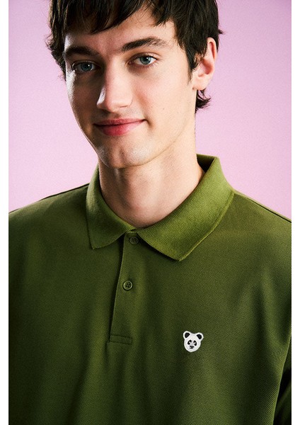 Panda Polo Yaka T-Shirt- Haki fırsatları