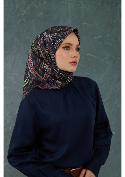 Ipekhan Soft Pamuk Etro Desen Eşarp 1224-06 Lacivert Bordo