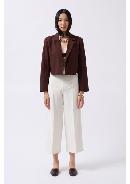 Crop Keten Blazer Kahverengi Ceket fiyatları