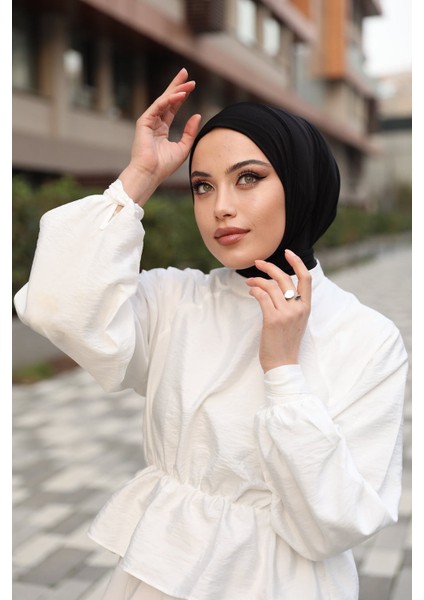 Çıt Çıt Hazır Eşarp Çıtçıtlı Hijab Hazır Eşarp Siyah