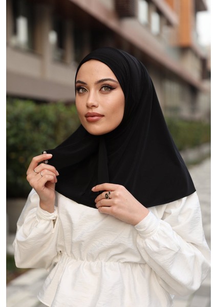 Çıt Çıt Hazır Eşarp Çıtçıtlı Hijab Hazır Eşarp Siyah