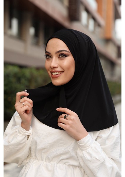 Çıt Çıt Hazır Eşarp Çıtçıtlı Hijab Hazır Eşarp Siyah