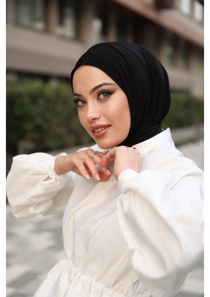 Çıt Çıt Hazır Eşarp Çıtçıtlı Hijab Hazır Eşarp Siyah