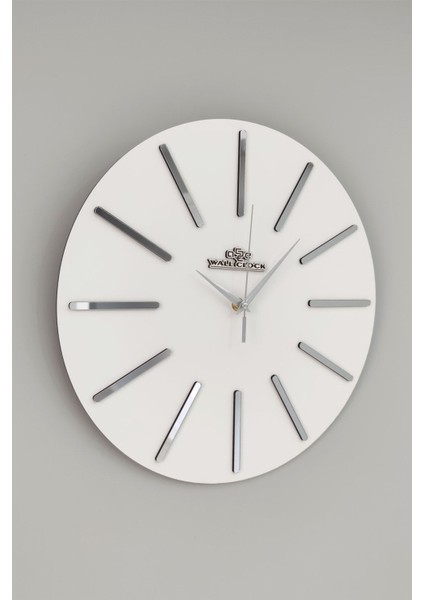 Şık Ayna Duvar Saati Beyaz Gümüş 37X37CM Sessiz Mekanizma