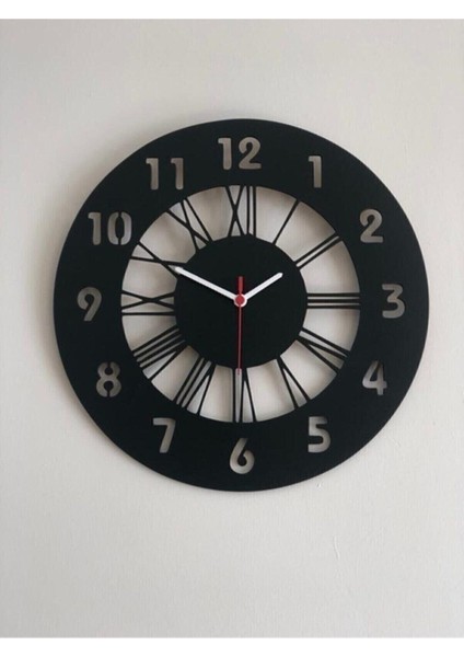 40CM Siyah Ahşap Dekoratif Roma ve Latin Rakamlı Duvar Saati