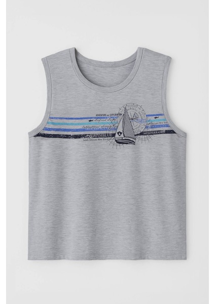 Erkek Yelkenli Baskılı %100 Pamuk Kolsuz T-Shirt