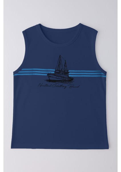 Erkek Gemi Baskılı %100 Pamuk Kolsuz T-Shirt
