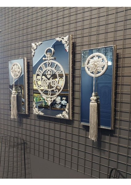 3'lü Aynalı Gümüş Duvar Saati Seti, Şık ve Dekoratif Hediye Alternatifi