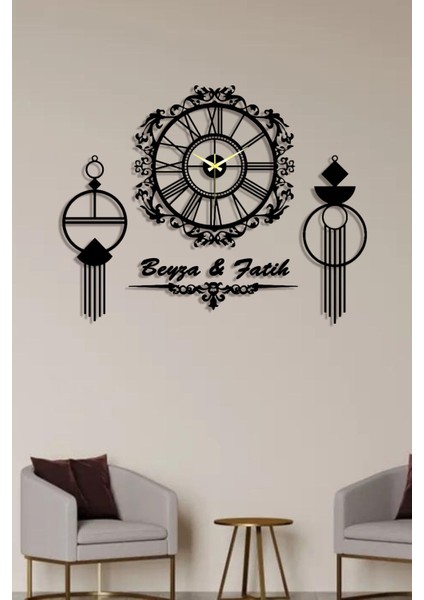 Kişiye Özel Dekoratif 4 Parça Ahşap Duvar Saati 70X70CM Siyah fiyatları