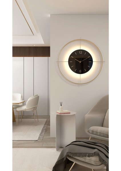 55X55 cm Ledli Siyah Metal Dekoratif Duvar Saati
