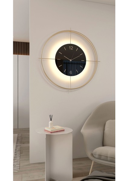 55X55 cm Ledli Siyah Metal Dekoratif Duvar Saati modelleri