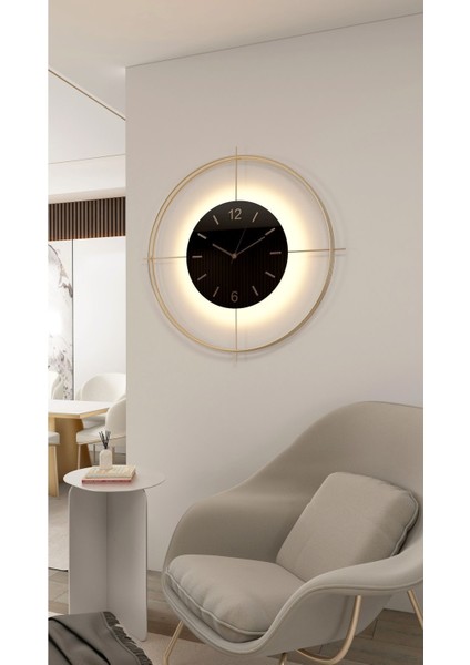 55X55 cm Ledli Siyah Metal Dekoratif Duvar Saati fırsatları