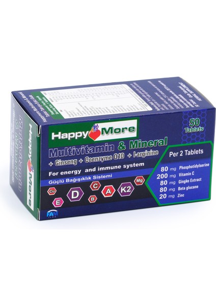 HappyMore Multivitamin ve Multimineral İçeren 50 Çentikli Tablet Takviye Edici Gıda modelleri