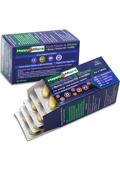 HappyMore Multivitamin ve Multimineral İçeren 50 Çentikli Tablet Takviye Edici Gıda indirimleri