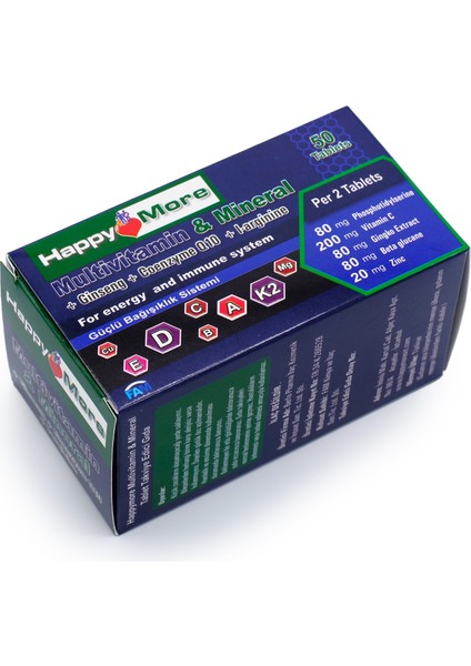 HappyMore Multivitamin ve Multimineral İçeren 50 Çentikli Tablet Takviye Edici Gıda