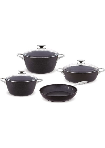 7 Parça Granit Tencere Set Galaxy Siyah Metal