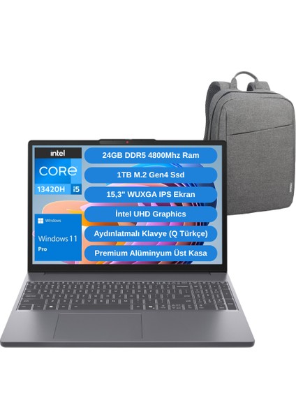 Ideapad Slim 3 Intel Core I5 13420H 24GB 1tb SSD 15.3" Wuxga Windows 11 Pro Taşınabilir Bilgisayar 83K1004ETRWZ7 - Lenovo Çanta