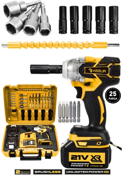 21V Çift Akülü Kömürsüz Darbeli Matkap Şarjlı Somun Sökme Sıkma Makinesi