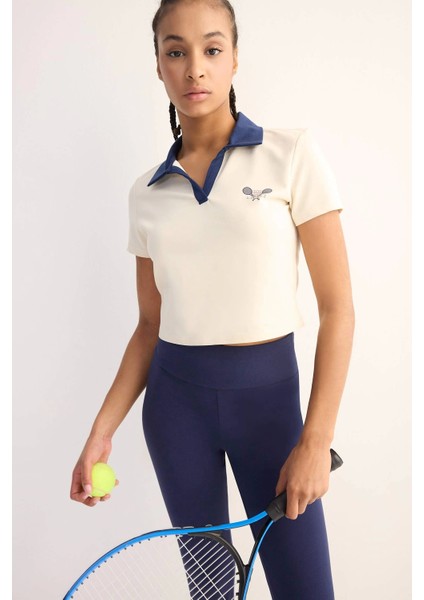 D7136 Ekru Defactofit Standart Fit Baskılı Sporcu Kısa Kollu Polo Tişört fiyatları