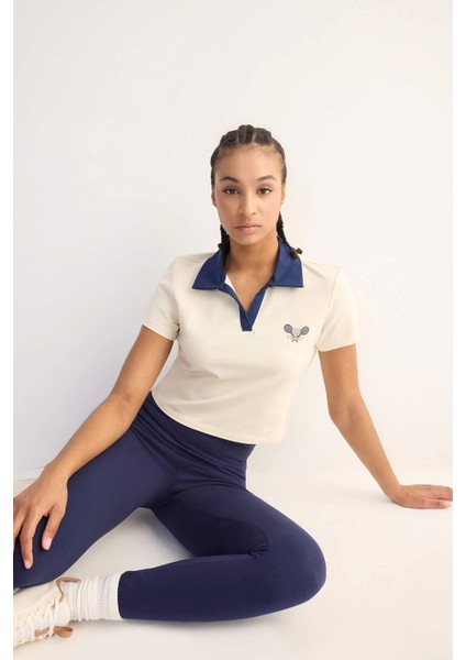 D7136 Ekru Defactofit Standart Fit Baskılı Sporcu Kısa Kollu Polo Tişört modelleri