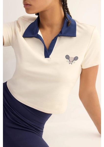 D7136 Ekru Defactofit Standart Fit Baskılı Sporcu Kısa Kollu Polo Tişört fırsatları