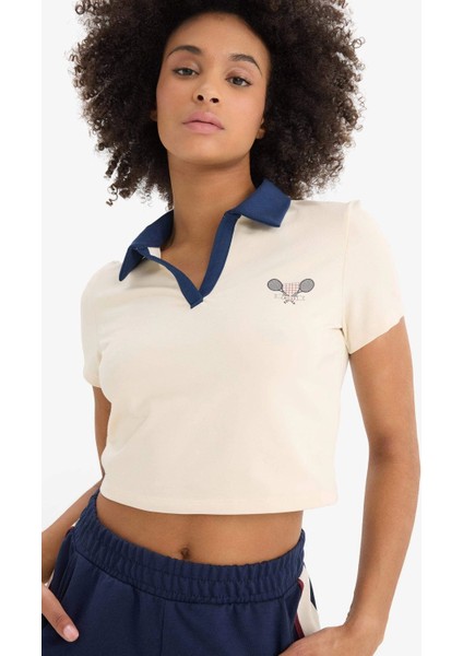 D7136 Ekru Defactofit Standart Fit Baskılı Sporcu Kısa Kollu Polo Tişört indirimleri