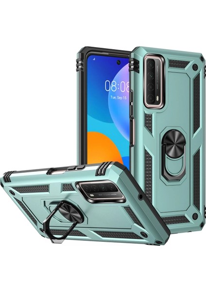 Huawei P Smart 2021 Kılıf Sofya Yüzüklü Silikon Kapak - Yeşil Drstr