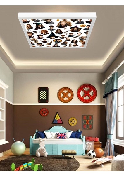 Harry Potter Ledli Çocuk Odası Avize, 60WATT, Beyaz Işık, 60X60 Modern Kare, Genç Odası Avize, Yeni modelleri