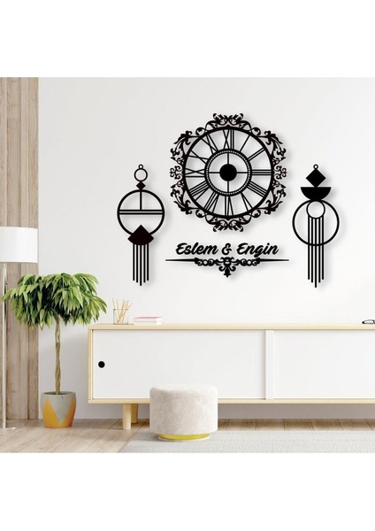 Şık Ahşap Duvar Saati ve Kişiye Özel Tablo, Siyah Renkli Dekorasyon Parçası