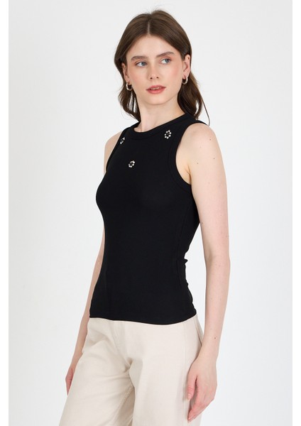 Siyah Inci Taş Detaylı Halter Yaka Ribanalı Atlet 0649 fiyatları