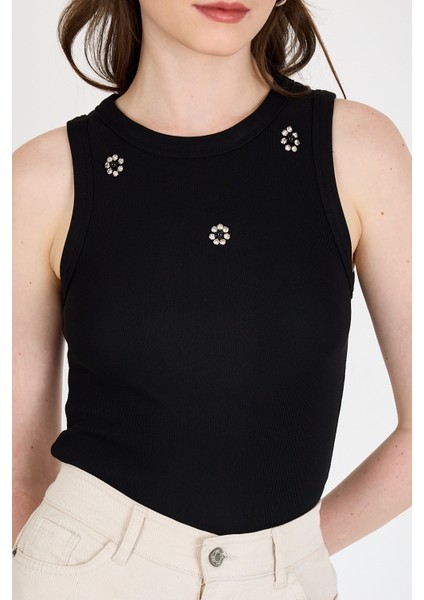 Siyah Inci Taş Detaylı Halter Yaka Ribanalı Atlet 0649 fırsatları