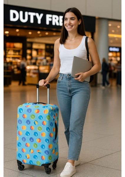 Esnek Likralı Yıkanabilir Dayanıklı Valiz Kılıfı Koruyucu Büyük Orta Küçük Boy-Renkli Top Desenli