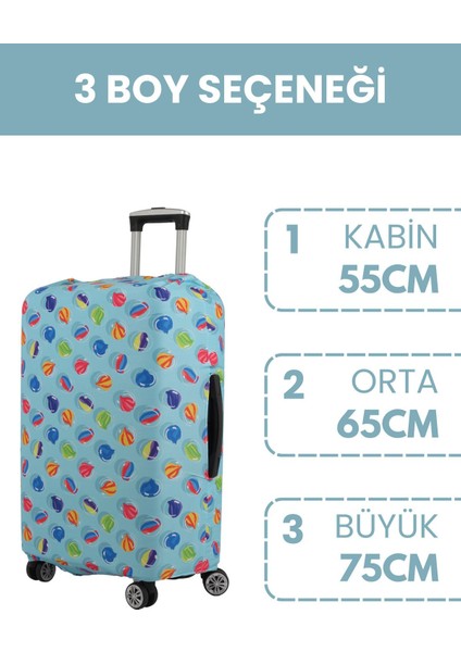 Esnek Likralı Yıkanabilir Dayanıklı Valiz Kılıfı Koruyucu Büyük Orta Küçük Boy-Renkli Top Desenli fiyatları