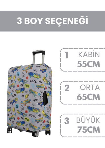 Esnek Likralı Yıkanabilir Dayanıklı Valiz Kılıfı Koruyucu Büyük Orta Küçük Boy - Skateboard Desenli fiyatları