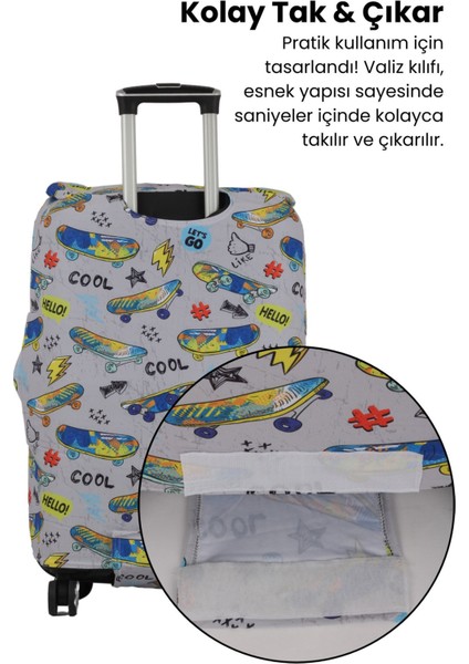 Esnek Likralı Yıkanabilir Dayanıklı Valiz Kılıfı Koruyucu Büyük Orta Küçük Boy - Skateboard Desenli fırsatları