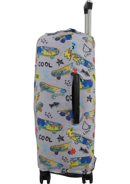 Esnek Likralı Yıkanabilir Dayanıklı Valiz Kılıfı Koruyucu Büyük Orta Küçük Boy - Skateboard Desenli