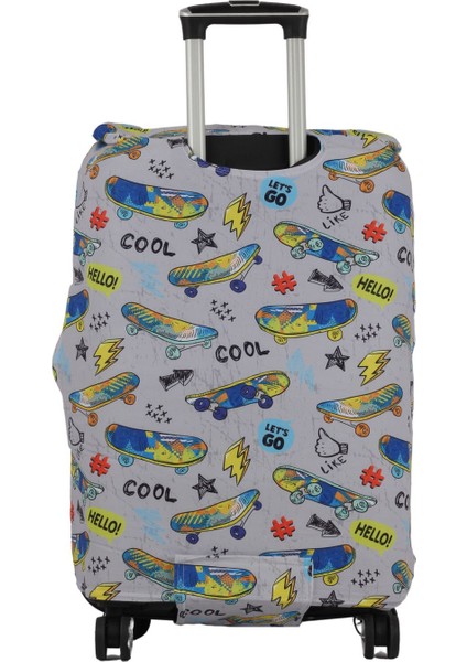 Esnek Likralı Yıkanabilir Dayanıklı Valiz Kılıfı Koruyucu Büyük Orta Küçük Boy - Skateboard Desenli