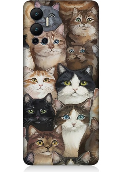 Infinix Hot 12 Uyumlu Kedi Kalabalığında Kaos Desenli Silikon Kılıf
