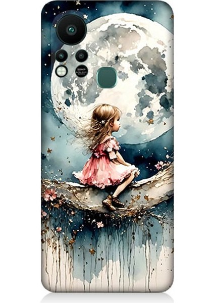 Infinix Hot 11S Uyumlu Ay Üzerinde Hayalci Kız Desenli Silikon Kılıf