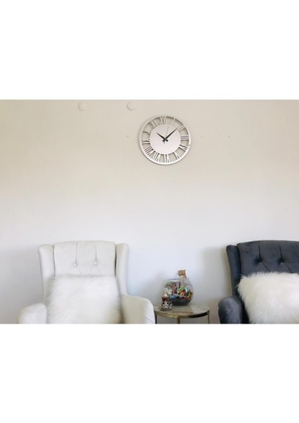 Modern ve Şık Tasarımlı Mdf Üzeri Aynalı Gümüş Renk Duvar Saati