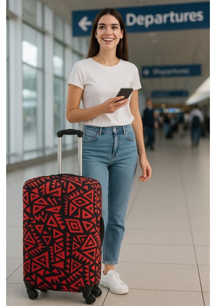 Esnek Likralı Yıkanabilir Dayanıklı Valiz Kılıfı Koruyucu Büyük Orta Küçük Boy Geometrik Desenli