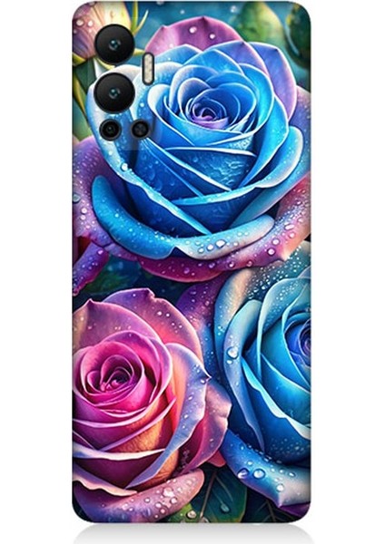 Infinix Hot 12 Uyumlu Gökkuşağı Renkli Güller Desenli Silikon Kılıf
