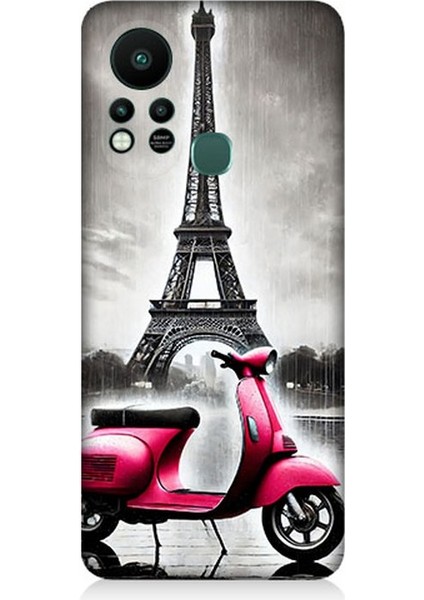 Infinix Hot 11S Uyumlu Pembe Scooter Eyfel Önü Desenli Silikon Kılıf