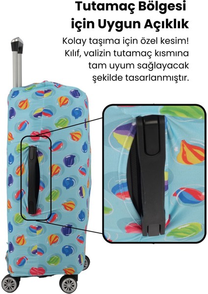 Esnek Likralı Yıkanabilir Dayanıklı Valiz Kılıfı Koruyucu Büyük Orta Küçük Boy-Renkli Top Desenli modelleri
