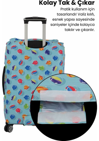 Esnek Likralı Yıkanabilir Dayanıklı Valiz Kılıfı Koruyucu Büyük Orta Küçük Boy-Renkli Top Desenli fırsatları