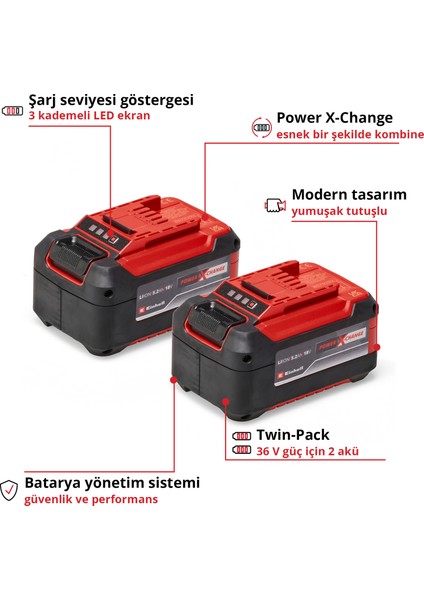 PXC Twinpack 5.2 Ah Power X-Change Akü (Li-Ion, 18 V, 2 x 5.2 Ah, Tüm Power X-Change cihazları ile uyumlu, Aktif Akü Yönetim Sistemi, Özel Şarj Döngüleri) - 4511526
