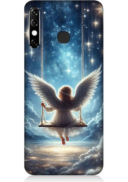 Infinix Hot 8 Uyumlu Yıldızlarla Salıncakta Melek Desenli Silikon Kılıf